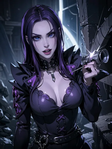 goth Renaissance, Purple hair, Blue Skin, widowmaker,intricate, feckels, white glowing eyes, fantastical, vampire, fangs, hyper detailed, 32k resolution, volumetric lighting, hyper detailed, intricately detailed, Unreal Engine 5, volumetric lighting
