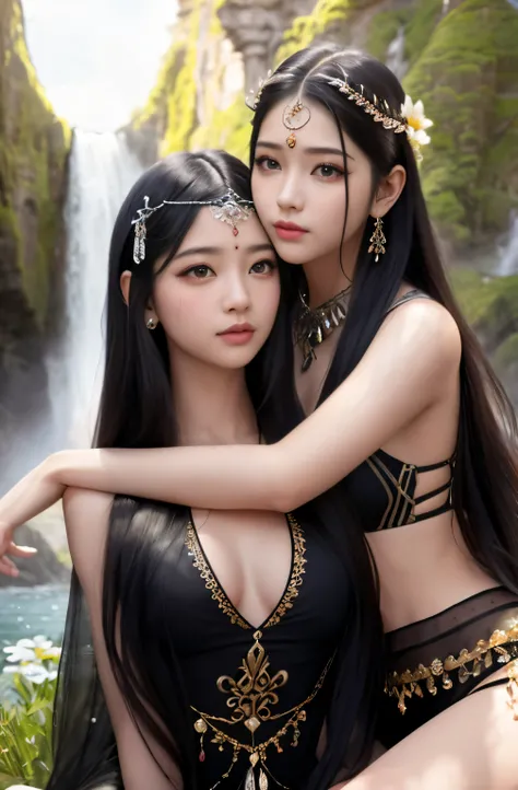 ((realistic:1.5)),((best quality)), ((Masterpiece)),((details)),2 girls,partner,{2 girlsสวย}, (upper body:1.3),Hug and touch each other.., teasing her friends&#39;S waist, Friends can&#39;t breathe, bit her friend&#39;earlobe, squatting,Ultra wide angle le...