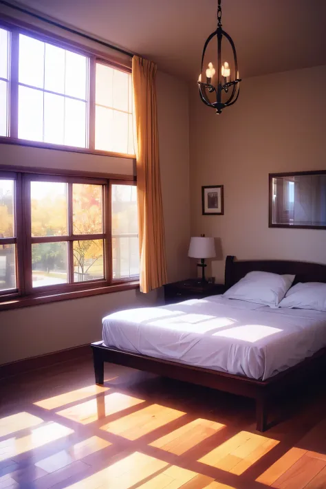 bedroom,indoor,lamp, no_character, ,bed, windows