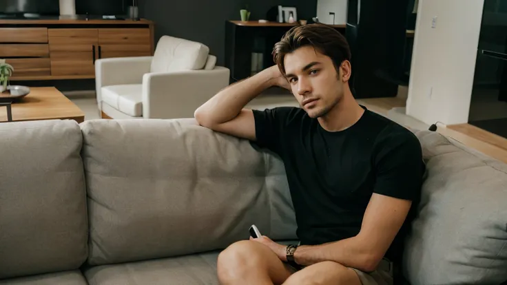 man sitting on a couch in a living room