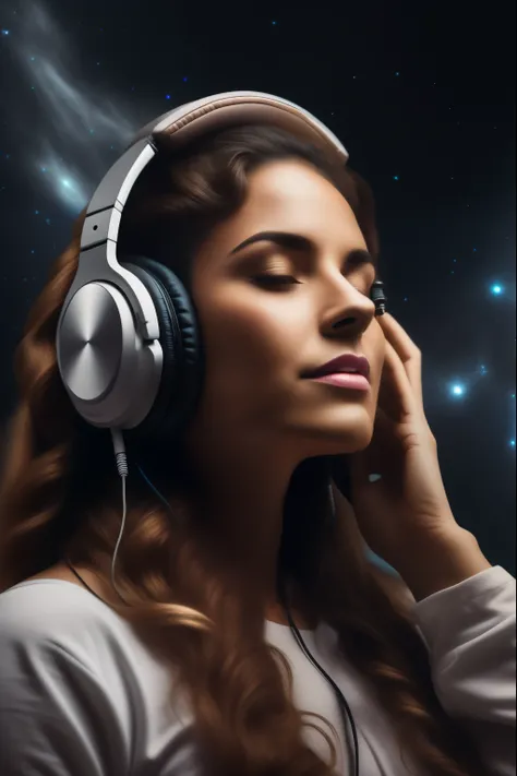 arafed woman with headphones listening to music in the dark, girl wearing headphones, listening to music, with headphones, headphones on, vibing to music, headphones dj rave, listening to godly music, with head phones, audiophile, headphones, wearing moder...