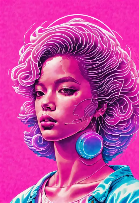 vaporwave style, portrait, beautiful detailed