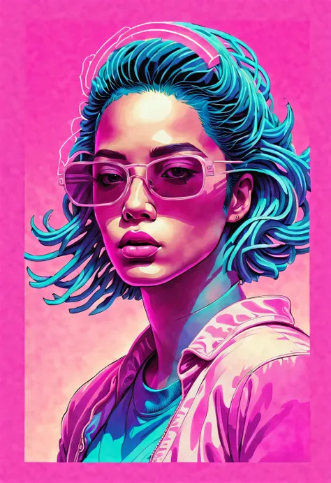 vaporwave style, portrait, Beautiful detailed