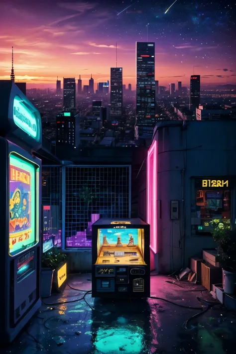 (best quality,4k,8k,highres,masterpiece:1.2),ultra-detailed,(realistic,photorealistic,photo-realistic:1.37),vaporwave aesthetic,purple-pink color palette,glitch effects,neon lights,misty atmosphere,surreal scenery,retro vibe,nostalgic feeling,80s-inspired,...