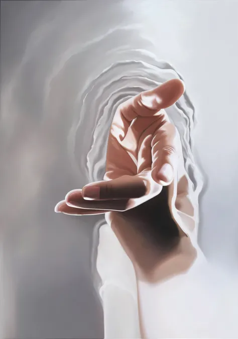 painting of a person reaching out to touch another hand, ! holding in his hand !, hyper real oil painting, uma pintura fotorrealista, photorealistic oil on canvas, Dedo de Deus, uma pintura hiperrealista, pintura suave ultra realista, ultra realistic oil p...