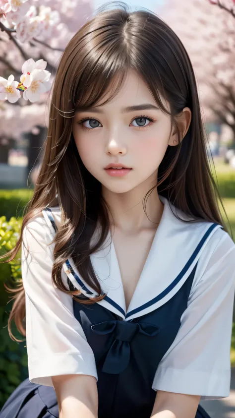 (1young girl), Amazing face and eyes, (amazingly beautiful girl), (Best Quality:1.4), (Ultra-detailed), (extremely detailed CG unified 8k wallpaper), Highly detailed, High-definition raw color photos, Professional Photography, sailor uniform, school unifor...