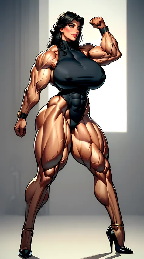 tmasterpiece，フォトリアリスティック，ultra fine detailed，The best lighting，Full body like，Burly woman，standing on your feet，Exaggerated large muscles，high-heels，Mature and charming woman face， Single female，Thin waist，Very broad shoulders, ((NSFW)), (((accurate anatom...