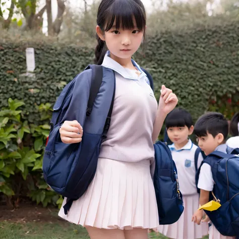 primary school student、naked、girl、 are smaller、is in full view、areola is small、carrying a school bag、having sex