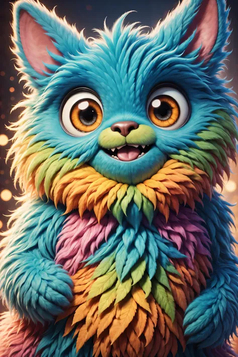 (best quality,high resolution:1.2),super detailed,actual,3d rendering,cute furry monster,cute eyes,cartoonish style,colorful fur...