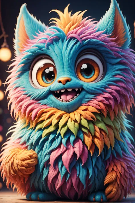 (best quality,high resolution:1.2),Super detailed,actual,3d rendering,Cute furry monster,cute eyes,cartoonish style,colorful fur,playful expression,Soft texture,Fantasy creatures,Bright and vibrant colors,warm light,being delighted and cheerful,Fun and whi...