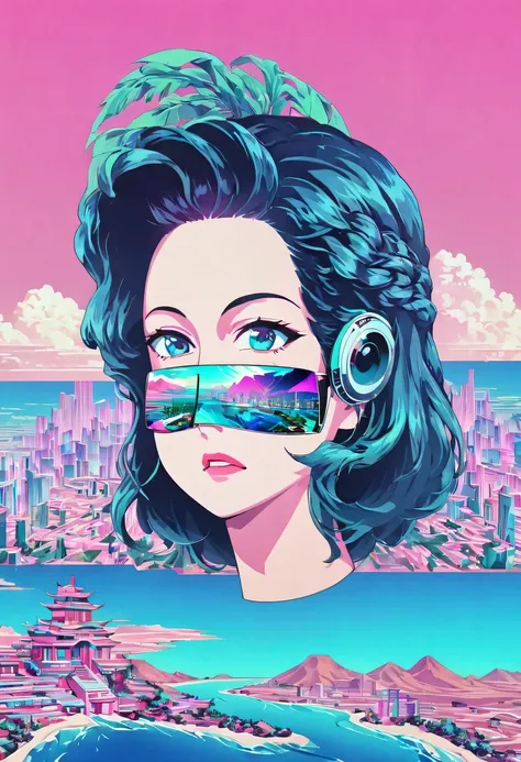 vaporwave怪诞美学,high saturation color,david bust sculpture head and body separated,  double contact, 商品ocean报,high saturation colo...