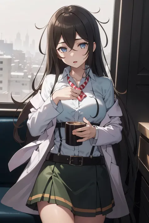 solo, 1girl, suginami ikaruga, mole,
BREAK  (labcoat, shirt, green skirt, belt:1,2)
BREAK cowboy shot, front view:1.0, looking at viewer, looking away, (grasp, pleated skirt, grabbing the buttocks:1.2), 
BREAK train,
BREAK (masterpiece:1.2), best quality, ...