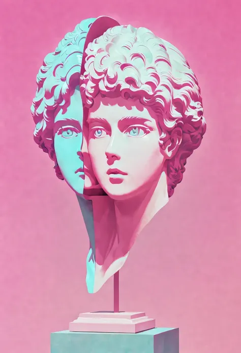 Vaporwave weird aesthetics,High saturation color,David bust sculpture head and body separated, 