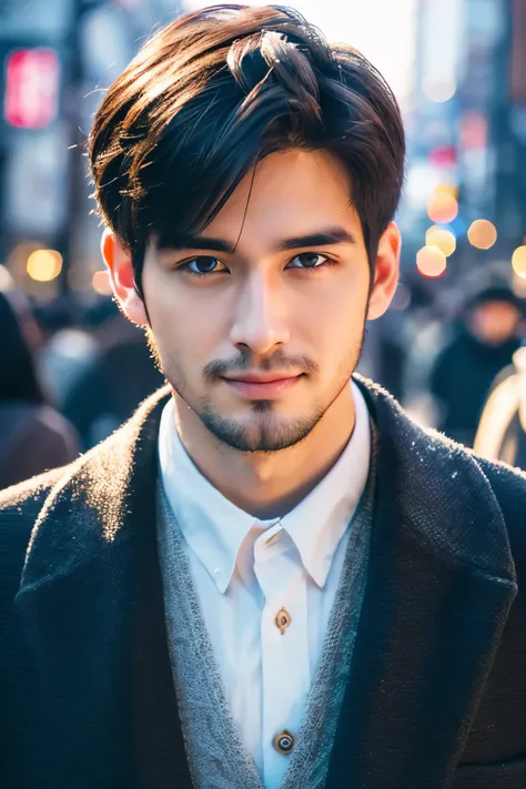 photorealistic,8k full body portrait,a handsome,25-year-old man,a charming expression,detailed face details,tokyocty,winters,shi...