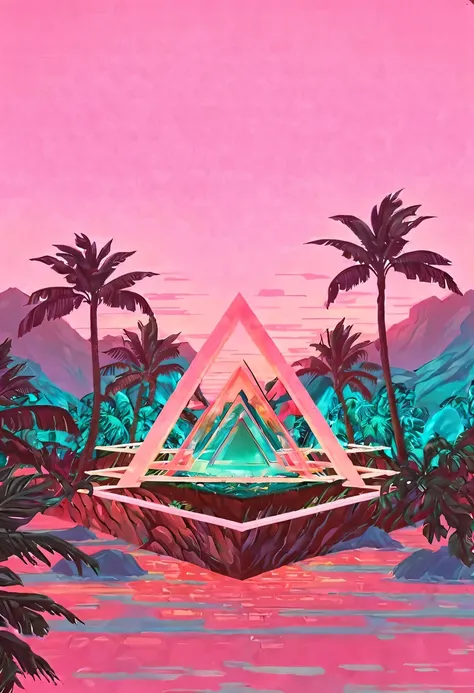 vaporwave头部和身体分开, David sculpture interior, double contact, 商品ocean报,cyberpunk city in background, Ink punk, Colorful neon lights，futuristic city, English title，fantasy, matrix, desert, ocean, pyramid,Screen close-up,coconut tree, 24th century,Strong psych...