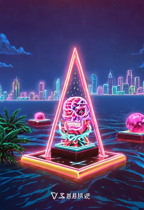 vaporwave头部和身体分开, sculpture interior, double contact, 商品ocean报,cyberpunk city in background, ink punk, colorful neon lights，futu...