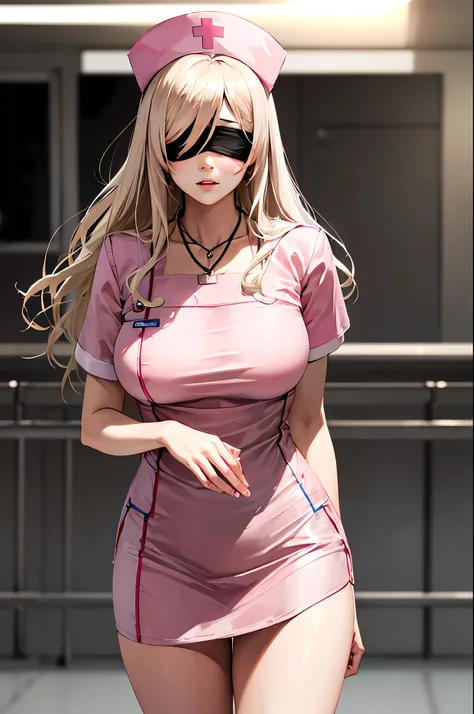 sword_miss,sword miss, long hair, blonde hair, blindfold, (black blindfold:1.2) , necklace , big bust, bijouterie, very long hai...