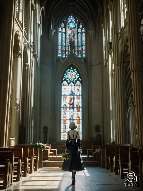 anime screenshot of a woman in a church with flowers, film still of 2b nier automata, nier 2 b, square enix cinematic art, intricate ornate anime cgi style, screenshot from nier automata, nier automata concept art, beautiful anime scene, 2b nier automata, ...