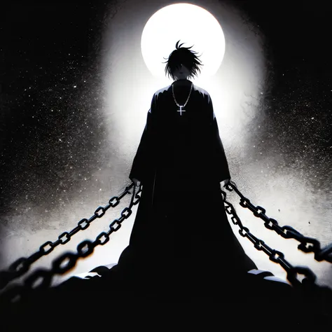 shinigami , dark vibes , 1:1 image size , 4k resolution , high contrast ,dark vibes realistic body , death note anime vibes , best quality , masterpiece , middle centriues vibes , perfect , painted by brush , after life vibes , chains , artwork 
