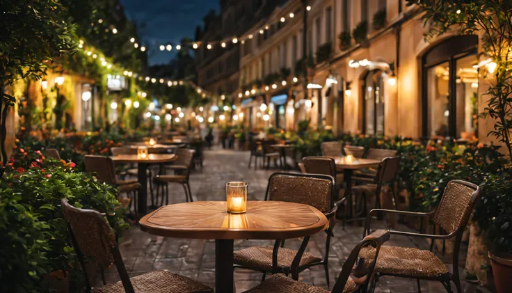 night.night.night view..Tables and chairs on the cafe garden terrace.Modern beautiful city bokeh background, Nice environment, optimistic matte, Beautiful digital artwork, cozy cafe background, Beautiful and detailed scenes, HD Terrace Cafe. Relaxation con...