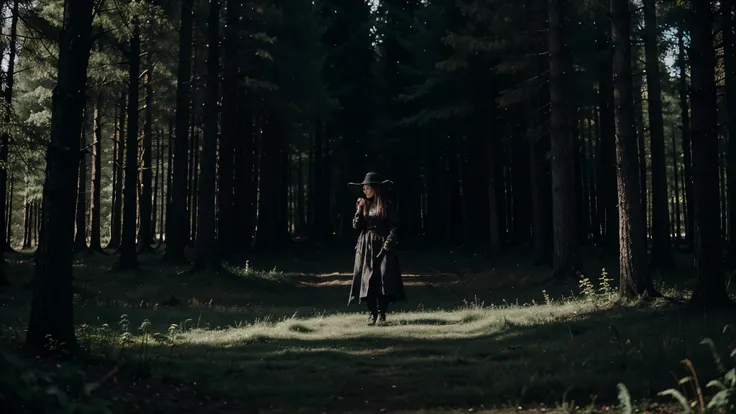 A witch in the middle of a dark forest