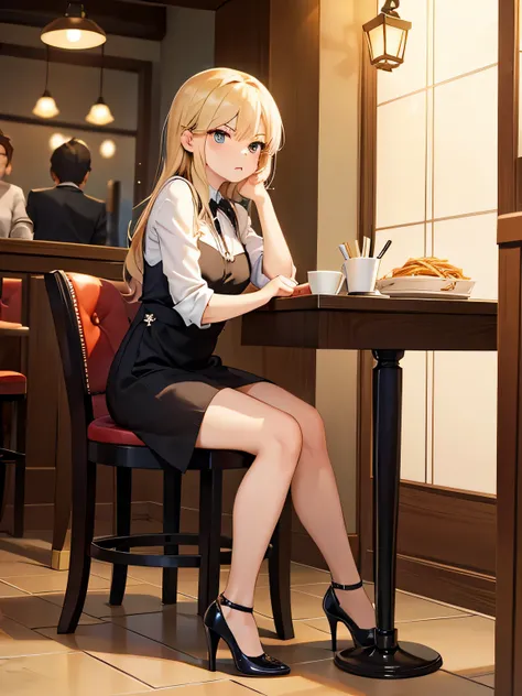 (1) A woman is sitting alone at a table in a restaurant.
(2) women look mature、I&#39;m wearing a mini dress and high heels.
(3) The woman&#39;s expression is angry.
(4) The place is inside a small Italian restaurant.
(5) There is pasta on the woman&#39;s t...