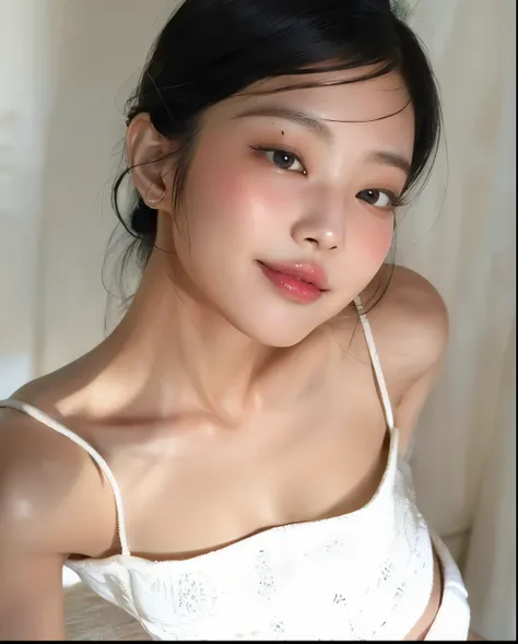 there is a woman in a white top posing for a picture, with bonito - fino - rosto, young pale and beautiful asian face, young lovely korean face, adorable and pale korean face, gema chen, bonito-fino-cara, bonito - fino - rosto, Kimi Takemura, jaeyeon nam, ...