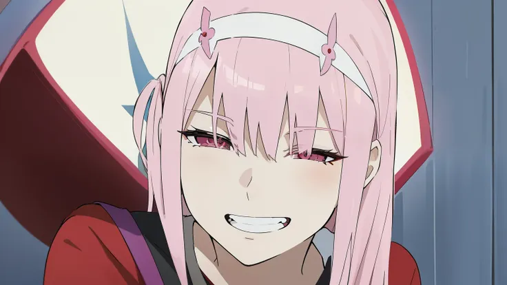 anime girl with pink hair and red eyes smiling at camera, Zero Dois, tensei shitara lodo datta ken, ela tem um rosto fofo e expressivo, haruno sakura, reencarnou como um lodo, reisen udongein inaba, Sakura Haruno no modo Slug Sage, o anime em destaque de h...