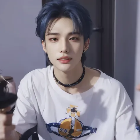 hombre arafed con cabello azul y camisa blanca sentado en una silla., cai xukun, jung jaehyun, kim doyoung, yanjun chengt, inspi...