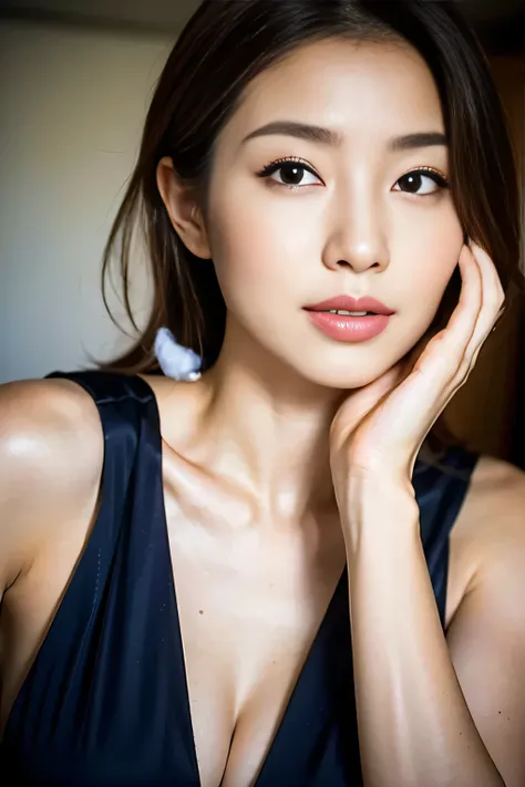 (highest quality,8K,masterpiece),anatomically correct,
Close-up of a woman in a blue dress with her hand on her face, beautiful korean woman, beautiful young japanese model,gorgeous young japanese woman, Cute girl - well-groomed face, beautiful portrait im...