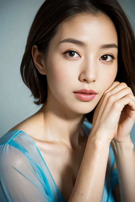 (highest quality,8K,masterpiece),anatomically correct,
Close-up of a woman in a blue dress with her hand on her face, beautiful korean woman, beautiful young japanese model,gorgeous young japanese woman, Cute girl - well-groomed face, beautiful portrait im...