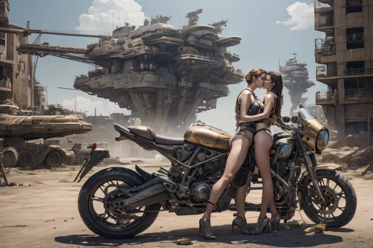 Ultra-realistic 16K CG, masterpiece, Best Composition, Photo quality, work of art, beautiful girl sitting on a fantastic flying bike , bike from the distant future, a lot of details, flies on gravitons, A lot of small details, bicycle concept art, Love, se...