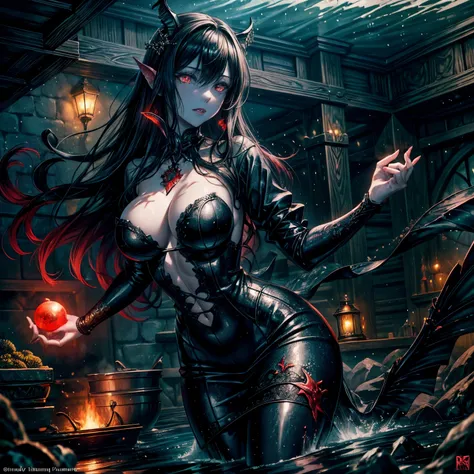 high details, best quality, 16k, [ultra detailed], masterpiece, best quality, (extremely detailed), full body, ultra wide shot, RAW, photorealistic, dark fantasy art, dnd art, rpg art, realistic art, an ultra wide picture of a vampiric mermaid (1.5 intrica...