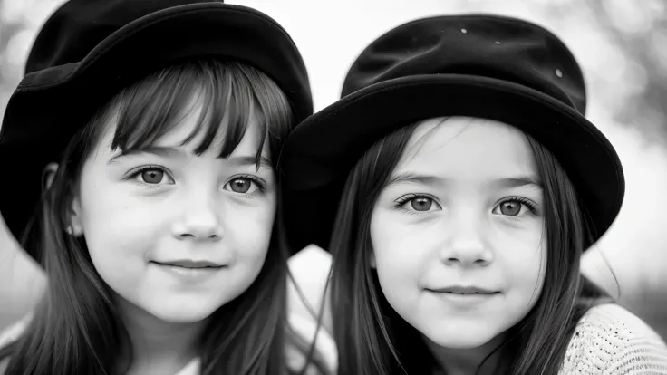 portrait photo black and white kids girl blonde in his 60s , reminiscent of iconic black and white landscapes a hat . , this por...