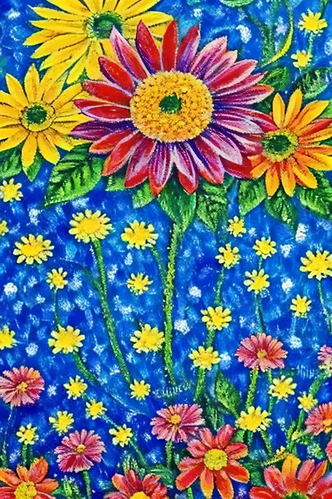 pointillism, impressionism, surreal, gerbera flower, flowers pattern, abstract, pointillism