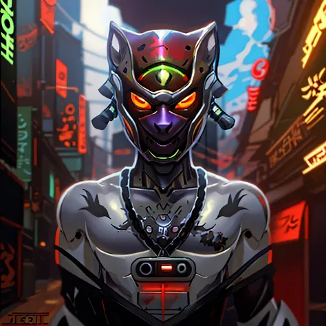 a close-up of a person with a mask and a necklace, an anthropomorphic cyberpunk fox, Valorant Jett, male robotic anthro orca, Ciborgue de Caracal, omen from valorant, anime manga robot!! tatuagem de gato, commission for high resolution, jeito cyberpunk, Ci...