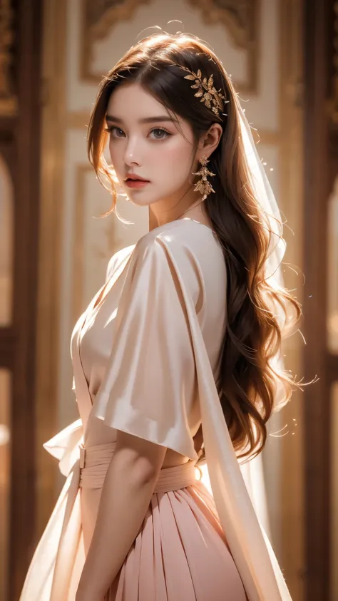 a beautiful young woman, a peerless beauty, goddess, perfect body, perfect nose, perfect mouth, perfect eyes, Perfect skin, the most beautiful woman in the world, medium-length hair in two colors, a floral hairpin, a graceful visage, bright eyes, flawless ...