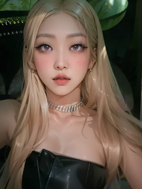 um close up de uma mulher com longos cabelos loiros usando um vestido preto, ning ning de aespa, portrait of ning ning do aespa, cl, jennie kim, jennie do blackpink, aespa, ning ning, aespa ning ning, tzuyu de duas vezes, bbwchan, taken at the beginning of...