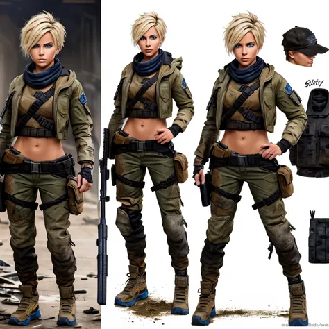 (best quality,highres),(realistic:1.1),(fashionable),(detailed),(colorful),(dynamic),(post-apocalyptic),(blonde hair),(blue eyes...