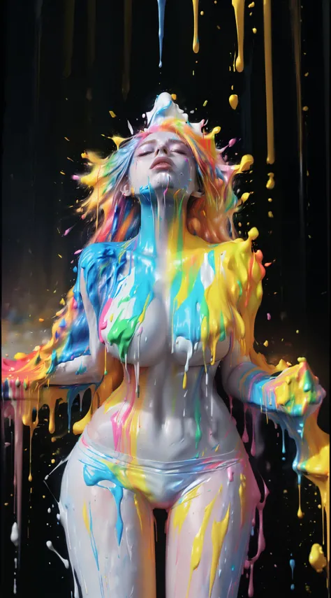 (level difference:1.8),(Paint colliding and splashing on the canvas),(depth of field),1girls side face blends into it,(side face),open mouth,(liquid paint rainbow hair:1.1) made of paint and defies gravity,thick flowing,(paint splatter:1.3),Liquid state,st...