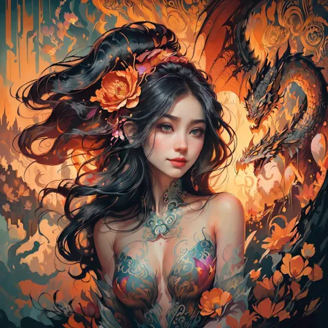 a woman standing on a cliff looking at a dragon with a long tail, dragon queen with beautiful high detail face, high details eyes lips mouth, fantasy art style, official art, unity 8k wallpaper, ultra detailed, beautiful and aesthetic, beautiful, masterpie...