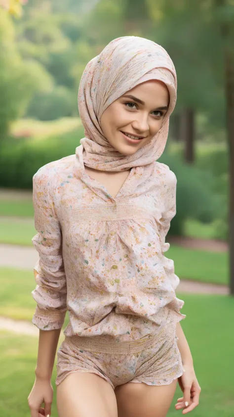 (HIJAB), (ROSE PANTIES PATTERN FLOWERS), NAKED AT FOREST & SMALL BOOTY, (THIN TINY TITS), ((FLAT CHEST)),