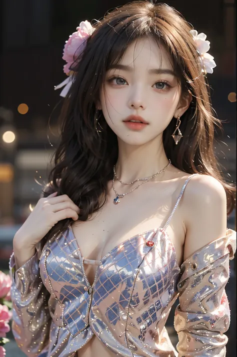 Special clothes57,dress,  ((best quality, 8k, masterpiece: 1.3)), ((knee shot)), sexy的亚洲女模特, blush, (seduct smile: 0.8), hair accessories, necklace, Jia, Tyndall effect, actual, light edge, Two-tone lighting, 8k ultra hd, SLR camera, high quality, Volumetr...