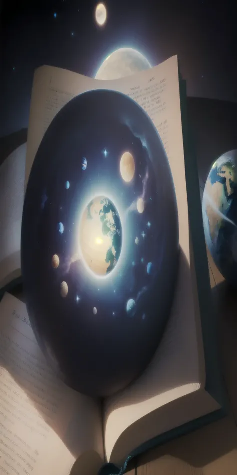 there is a book with a picture of the earth on it, infinite celestial library, borne space library artwork, with book of science, encyclopedia illustration, fantasy book illustration, science fantasy painting, creation of the world, in the universe.highly ...