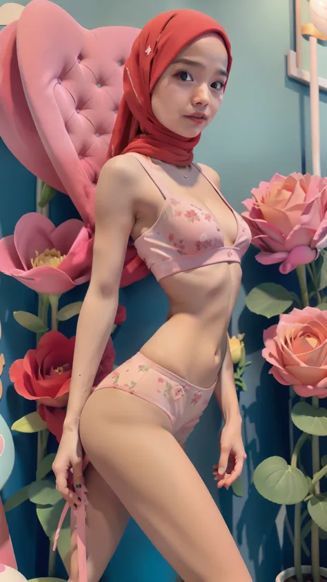 (G-String), (HIJAB), (ROSE PANTIES PATTERN FLOWERS), NAKED AT FOREST & SMALL BOOTY, (THIN TINY TITS), ((FLAT CHEST)), show flat chest