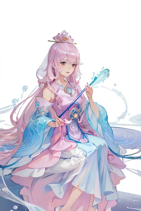 wearing blue dress、Anime girl with jelly and crown, Jellyfish Miko, jellyfish priestess, Cute anime waifu wearing beautiful clothes, anime princess, Beautiful anime art style, my dress up darling anime, jellyfish pheonix, Beautiful anime style, Jellyfish M...