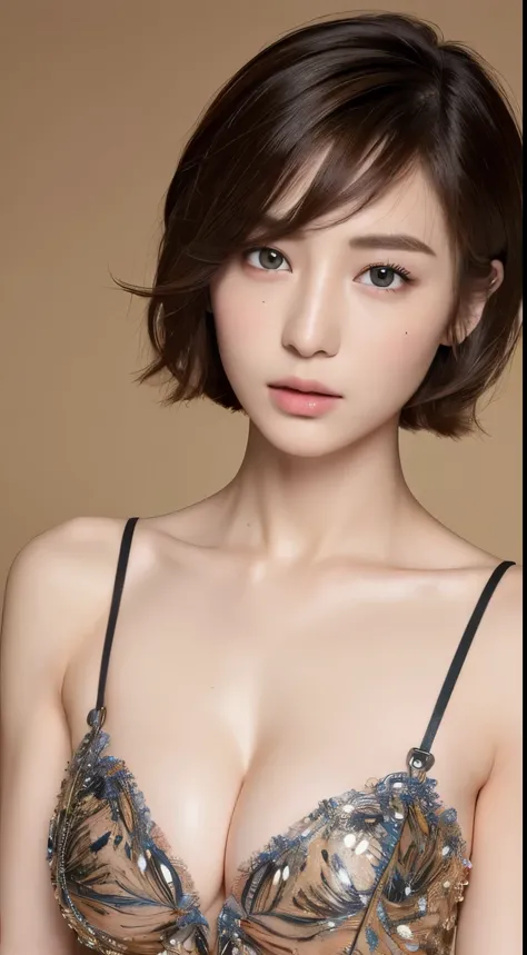 ((highest quality, 8K, masterpiece :1.3)), 1 girl, pretty woman with thin abs :1.3, (medium short hair, huge breasts :1.2), dress :1.1, super detailed face, fine eyes, double eyelid