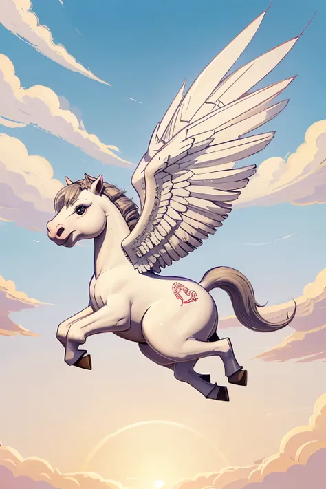 a pegasus，Be a little fatter，Also have long wings，cartoon style