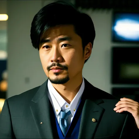 Close-up of a person wearing a suit and tie on a television, beast, takayuki takeya, fukaya yuichiro, tomohiro shimoguchi, masahiro this, hiroyuki kato, this, shichiro kobayashi, takata yamamoto style, Kentaro, takeyuki kanda