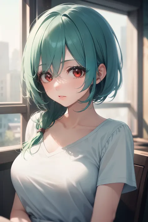 (masterpiece, best Quality:1.2), extremely detailed, ambient soft lighting, 4K, Quality, 1 girl, One, mature, mature female, mother, Upper body, Red eyes, We are speaking, long eyelashes, Thick Eyelashes, Looking at the viewer, medium breasts, White shirt,...